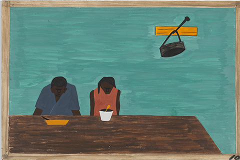 a painting of two people at a table