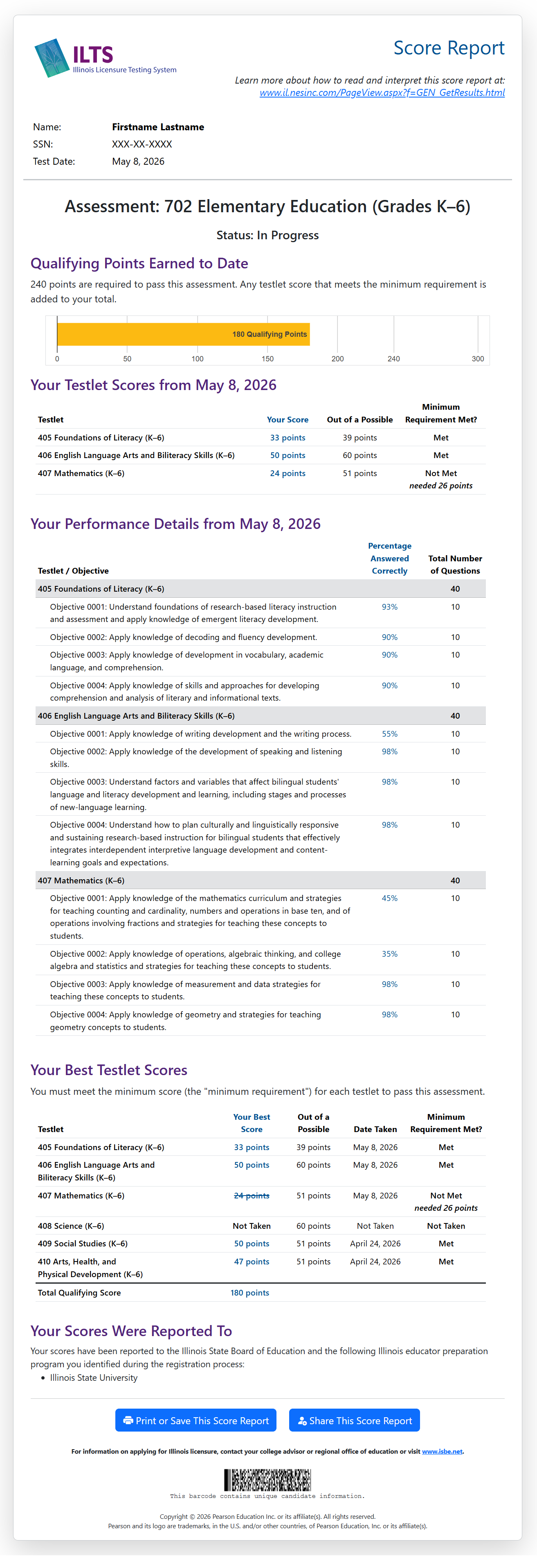 Testlet Performance Report